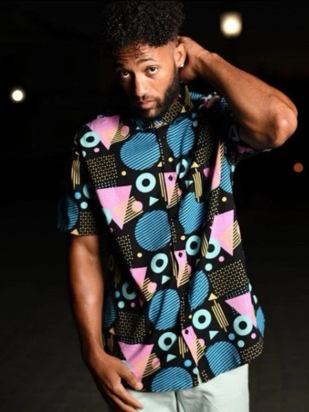Vintage 80s 90s Massive Geometric Button Up Shirt M Memphis Neon Festival Rad